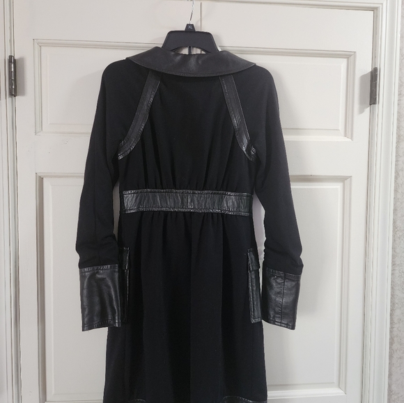 DIANE VON FURSTENBERG Black Button Front Coat 100% Leather Trim Wms Size… - Picture 4 of 7